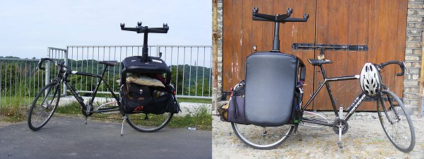 bicycle loaded up with office chair and assorted stuff