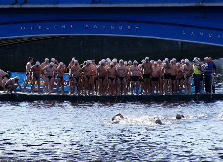 photo of the start of the Liffey Swim in Dublin, Ireland