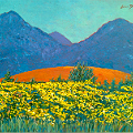 Painting of Gorse bushes and the Twelve Bens in Connemara