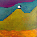 Painting of a landscape with 2 sheep